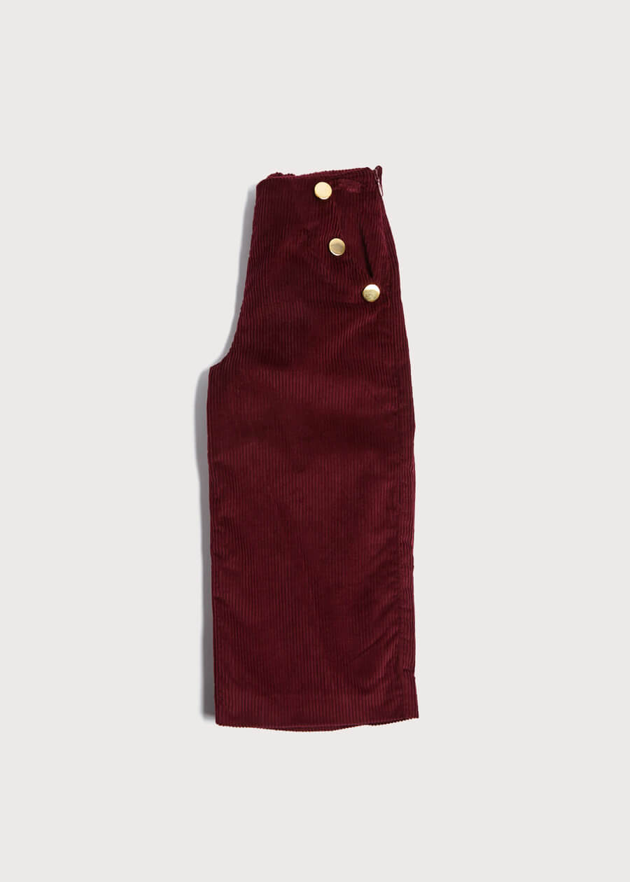 Corduroy Wide Leg Gold Button Trousers in Burgundy (4-10yrs) Trousers  from Pepa London