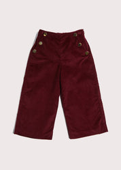 Corduroy Wide Leg Gold Button Trousers in Burgundy (4-10yrs) Trousers  from Pepa London