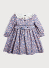 Floral Print Hand Smocked Frill Collar Dress in Blue (12mths-10yrs) Dresses  from Pepa London