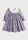 Floral Print Hand Smocked Frill Collar Dress in Blue (12mths-10yrs) Dresses  from Pepa London