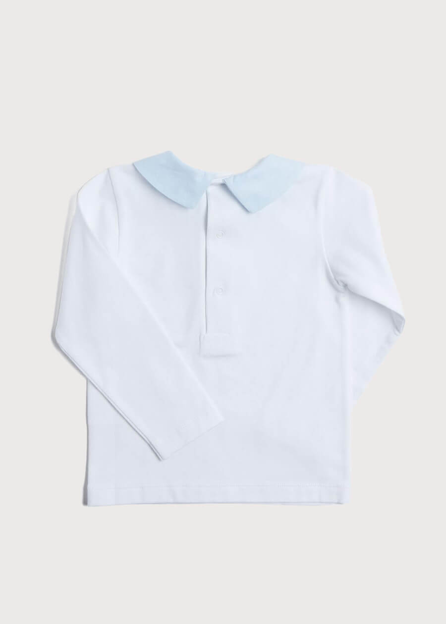 Contrast Polo Collar Long Sleeve Top in White (2-4yrs) TOPS & BODYSUITS from Pepa London