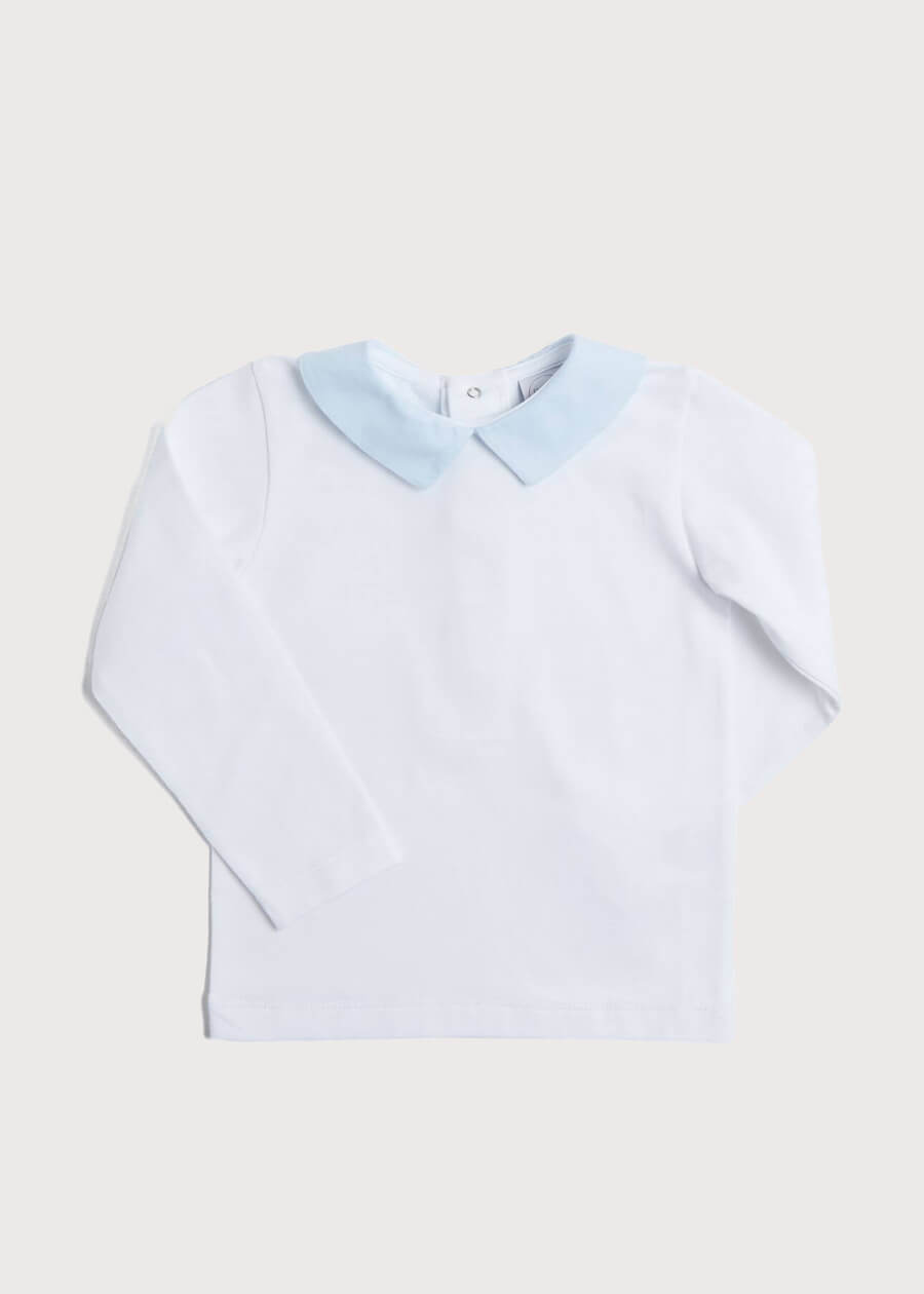 Contrast Polo Collar Long Sleeve Top in White (2-4yrs) TOPS & BODYSUITS from Pepa London