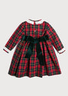 Frill Collar Velvet Tie Dress in Red Tartan (12mths-10yrs) Dresses  from Pepa London