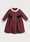 Frill Collar Velvet Tie Dress in Red Tartan (12mths-10yrs) Dresses  from Pepa London