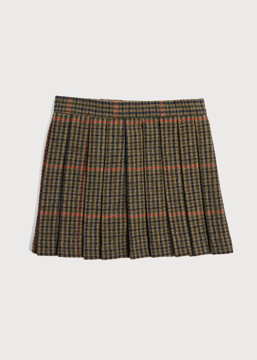Checked Tweed Pleated Leather Buckled Kilt in Brown (2-10yrs) Skirts  from Pepa London