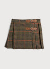 Checked Tweed Pleated Leather Buckled Kilt in Brown (2-10yrs) Skirts  from Pepa London