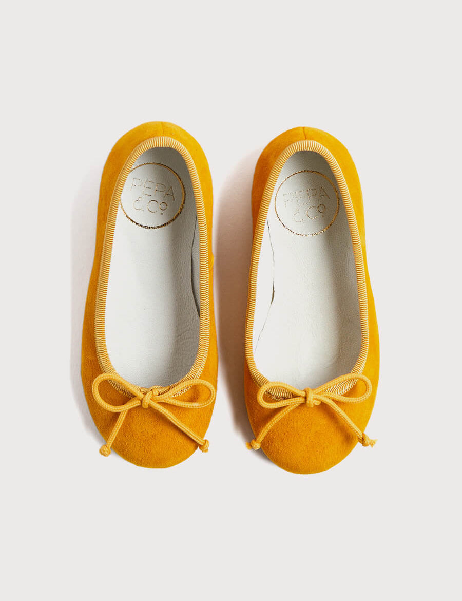 Lace Tie Ballerina Shoes in Sunshine Yellow (24-34EU) Shoes  from Pepa London