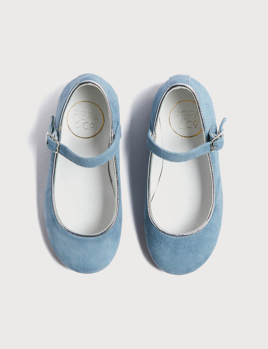 Mary Jane Suede Girls Shoes in Baby Blue (24-34EU) Shoes  from Pepa London