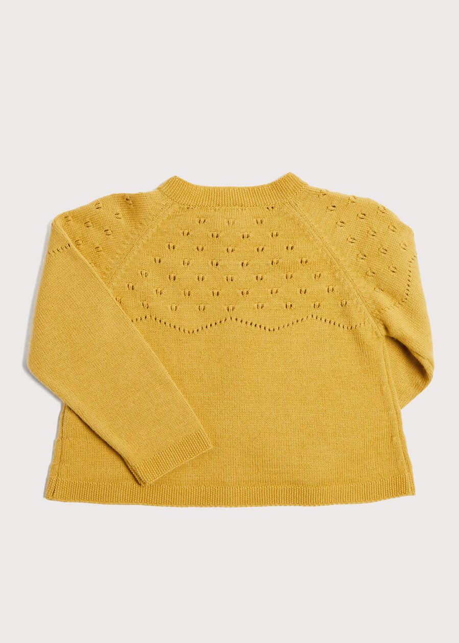 Openwork Buttoned Cardigan in Mustard (12mths-10yrs) Knitwear  from Pepa London