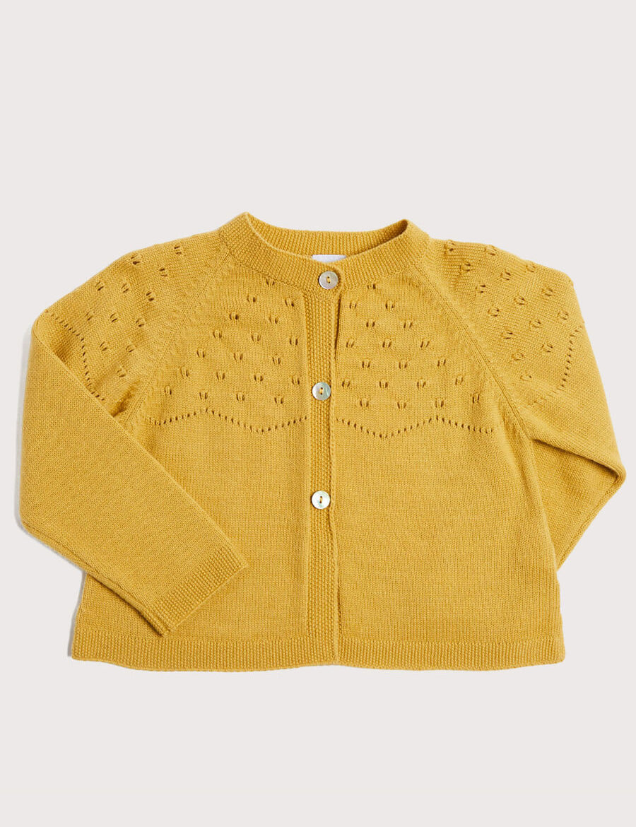 Openwork Buttoned Cardigan in Mustard (12mths-10yrs) Knitwear  from Pepa London