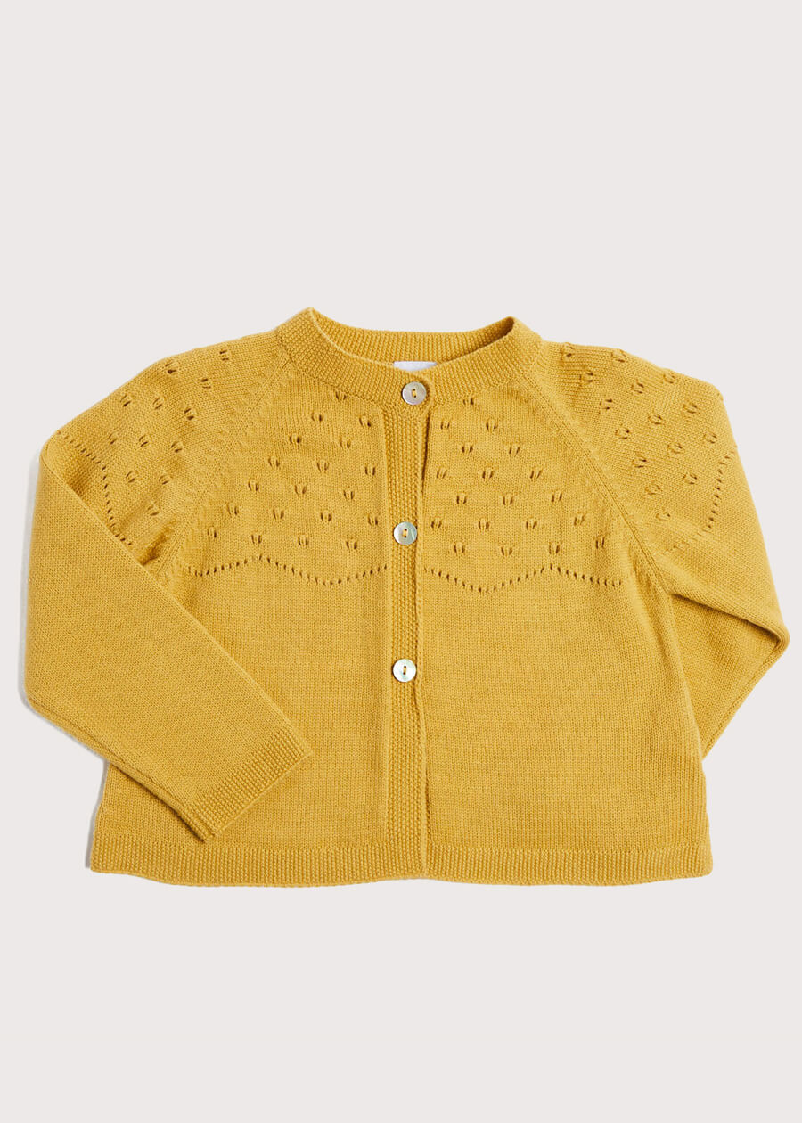 Openwork Buttoned Cardigan in Mustard (12mths-10yrs) Knitwear  from Pepa London