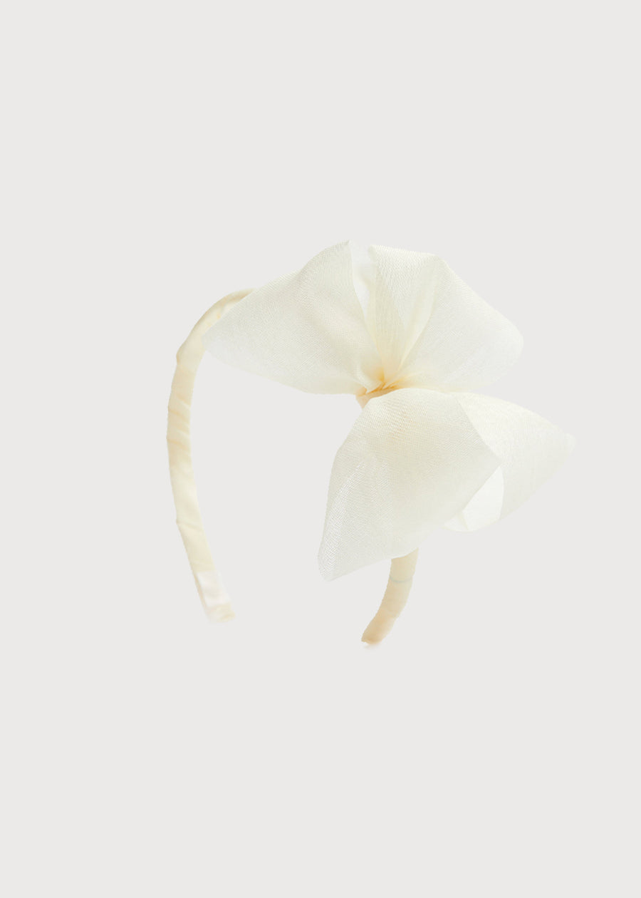 Traditional Big Bow Tulle Hairband in Ivory Hair Accessories  from Pepa London
