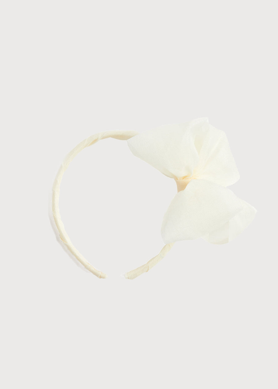 Traditional Big Bow Tulle Hairband in Ivory Hair Accessories  from Pepa London