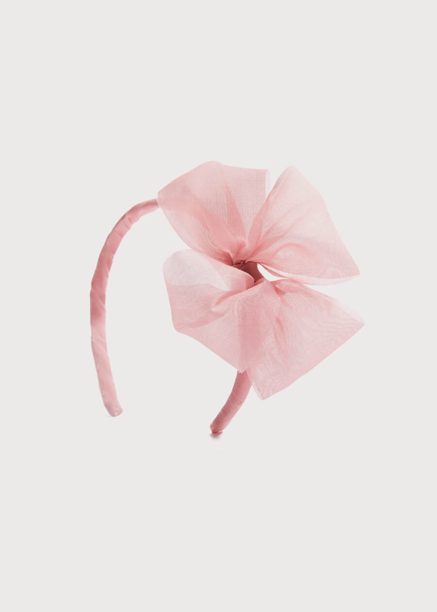 Traditional Big Bow Tulle Hairband in Dusty Pink Hair Accessories  from Pepa London