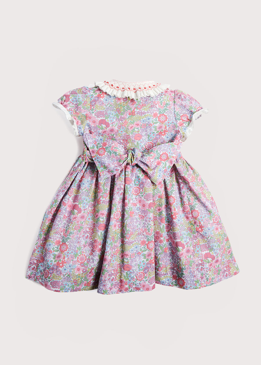 Traditional Handsmocked Double Breasted Flower Dress in Pink (12mths-10yrs) Dresses  from Pepa London