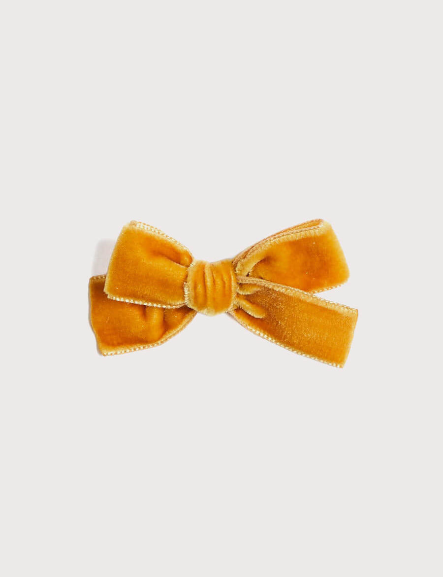 Velvet Medium Bow Hair Clip in Mustard Hair Accessories  from Pepa London