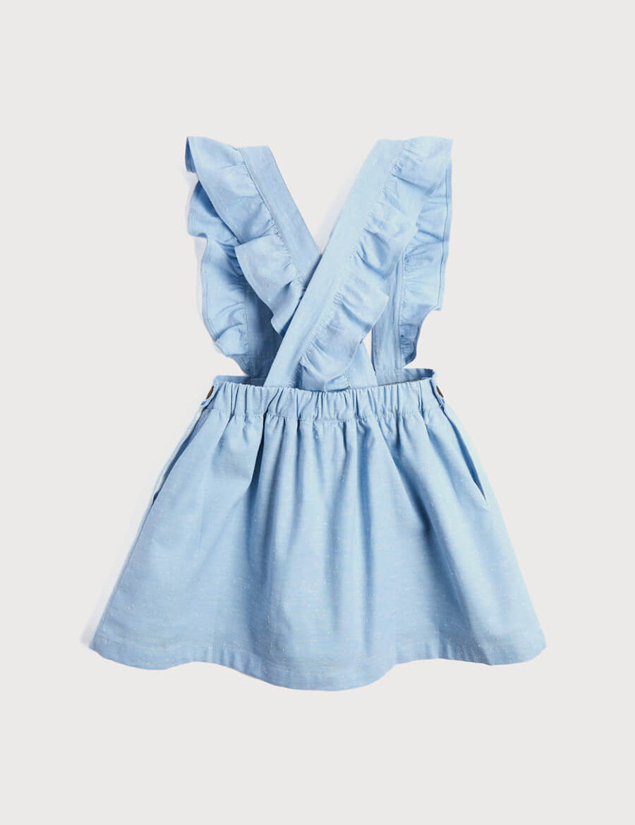 Front Pocket Skirt with Ruffle Braces in Sky Blue (3-8yrs) Skirts  from Pepa London