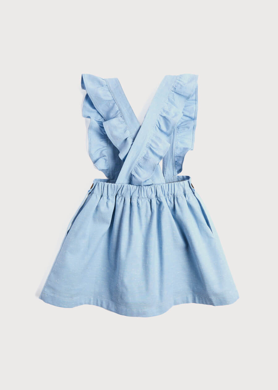 Front Pocket Skirt with Ruffle Braces in Sky Blue (3-8yrs) Skirts  from Pepa London