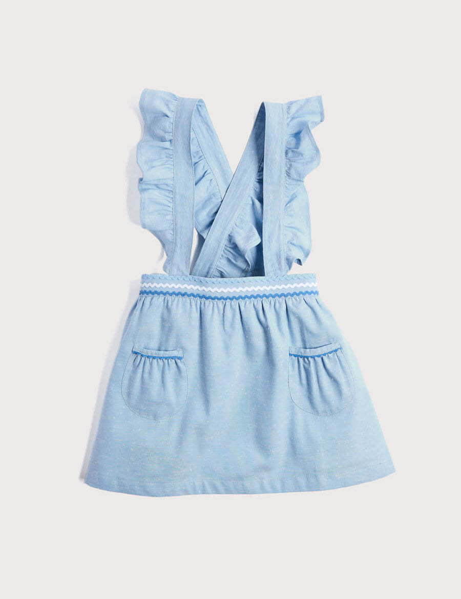 Front Pocket Skirt with Ruffle Braces in Sky Blue (3-8yrs) Skirts  from Pepa London