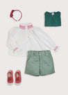 Floral Button Detail Front Pocket Shorts in Green (18mths-10yrs) Shorts  from Pepa London