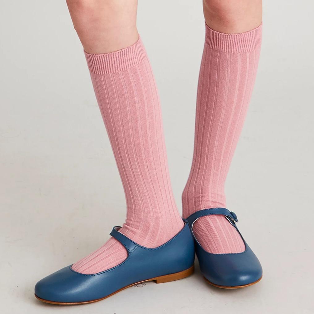 Pink Ribbed Knee-High Socks (3mths-10yrs) Socks from Pepa London