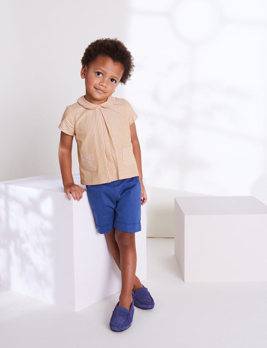 Classic Turn-up Hem Cotton Shorts in French Blue (18mths-3yrs) Shorts  from Pepa London