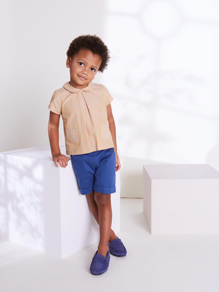 Classic Turn-up Hem Cotton Shorts in French Blue (18mths-3yrs) Shorts  from Pepa London