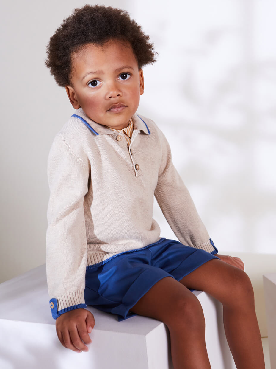 Classic Turn-up Hem Cotton Shorts in French Blue (18mths-3yrs) Shorts  from Pepa London