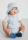 Chunky Stripe Pocket Front Dungaree Romper in Blue (3-18mths) Dungarees  from Pepa London