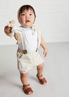 Light Cotton Leather Detail Bloomers With Straps In Beige (6mths-2yrs) Bloomers  from Pepa London