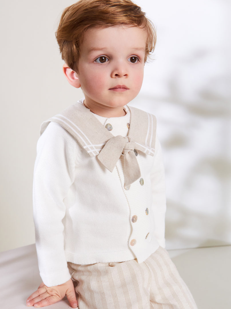 Sailor Collar Striped Set in Beige (12mths-6yrs) Sets from Pepa London