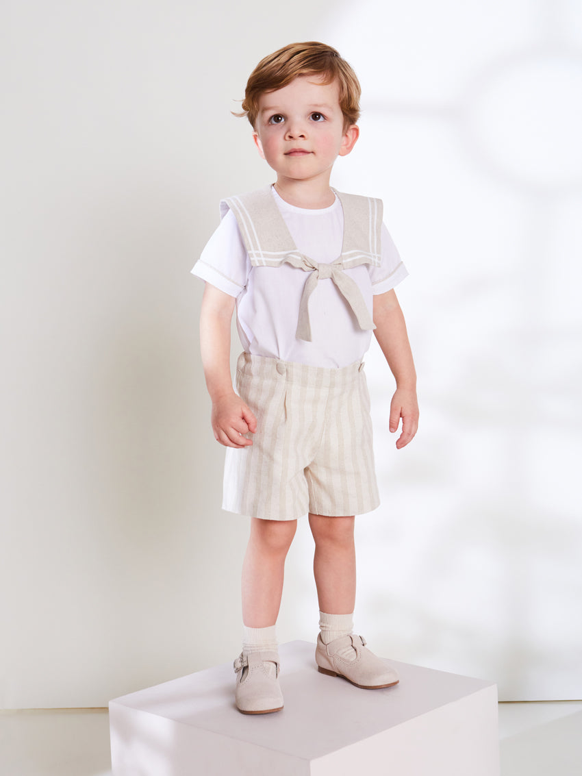 Sailor Collar Striped Set in Beige (12mths-6yrs) Sets from Pepa London