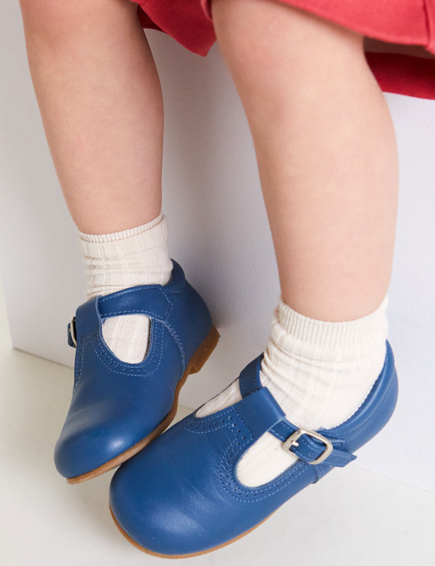 T-Bar Leather Baby Shoes in French Blue (20-24EU) Shoes  from Pepa London