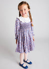 Floral Print Hand Smocked Frill Collar Dress in Blue (12mths-10yrs) Dresses  from Pepa London