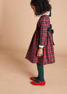 Frill Collar Velvet Tie Dress in Red Tartan (12mths-10yrs) Dresses  from Pepa London