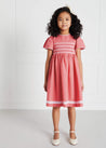 Lace Trim Winged Sleeve Dress in Coral (2-6yrs) Dresses  from Pepa London