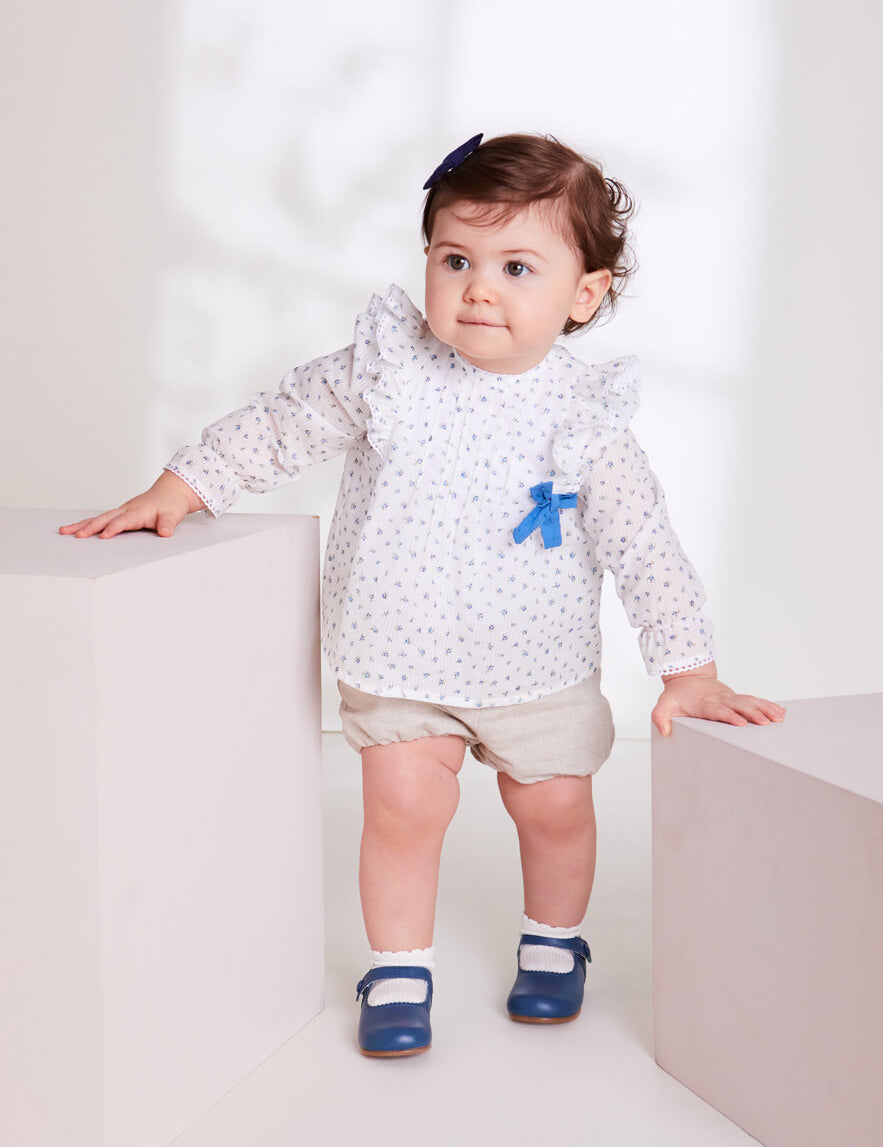 Bodysuit with Floral Blouse Over Bodysuit in French Blue (3mths-2yrs) Blouses  from Pepa London