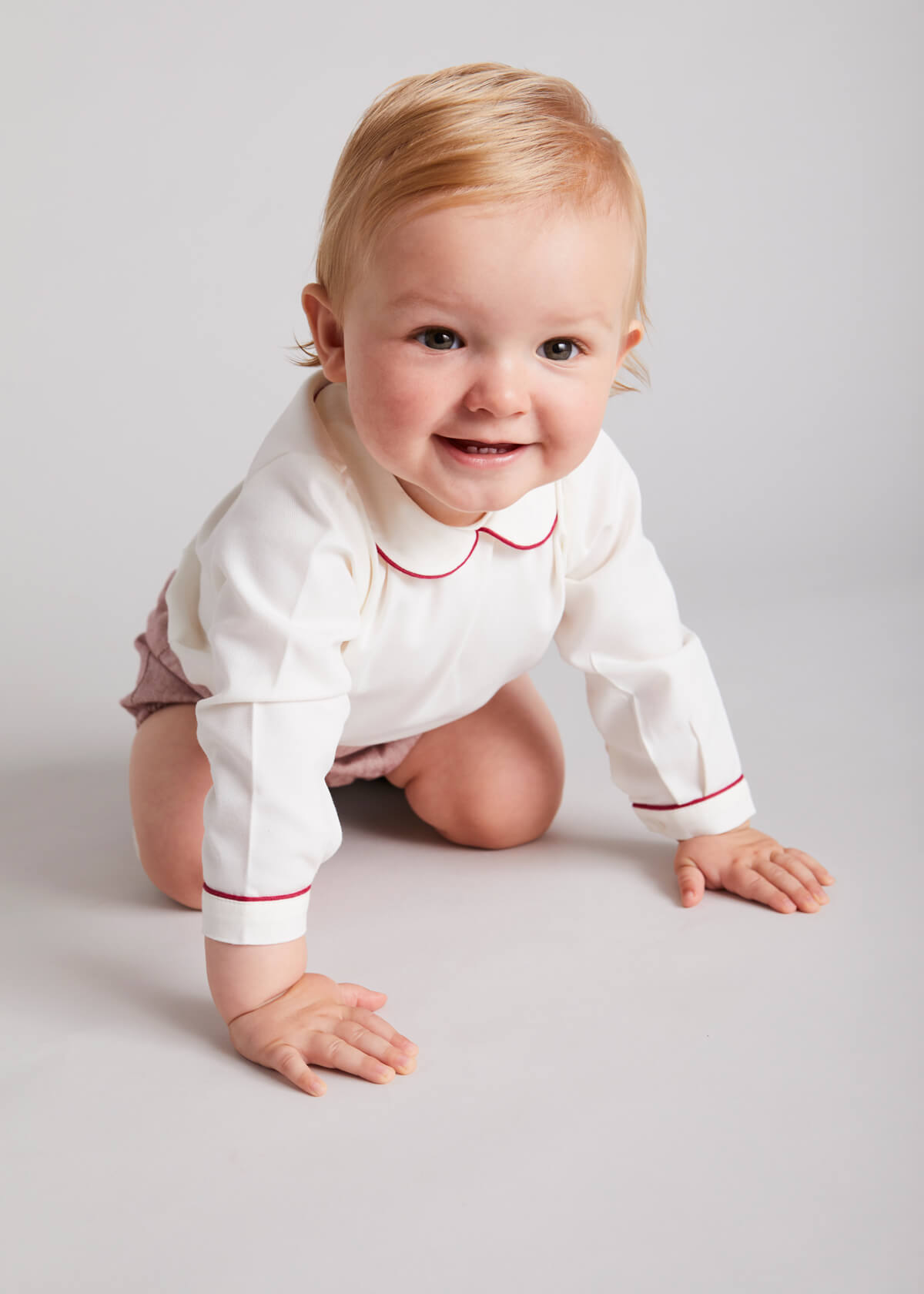 Herringbone Peter Pan Collar Long Sleeve Two Piece Set in Red (6mths-2yrs) Sets  from Pepa London