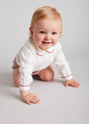 Herringbone Peter Pan Collar Long Sleeve Two Piece Set in Red (6mths-2yrs) Sets  from Pepa London