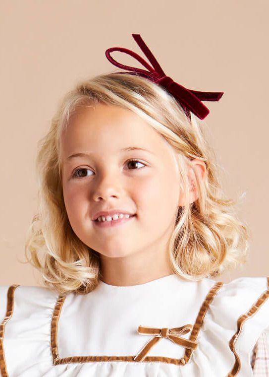 Velvet Hairband with Thin Burgundy Bow Hair Accessories  from Pepa London