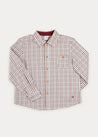 Checked Polo Collar Long Sleeve Shirt In Beige (4-10yrs) SHIRTS  from Pepa London