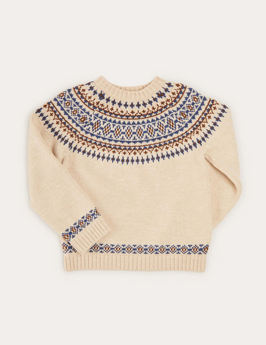 Fair Isle Merino Wool Jumper In Beige (4-10yrs) KNITWEAR  from Pepa London