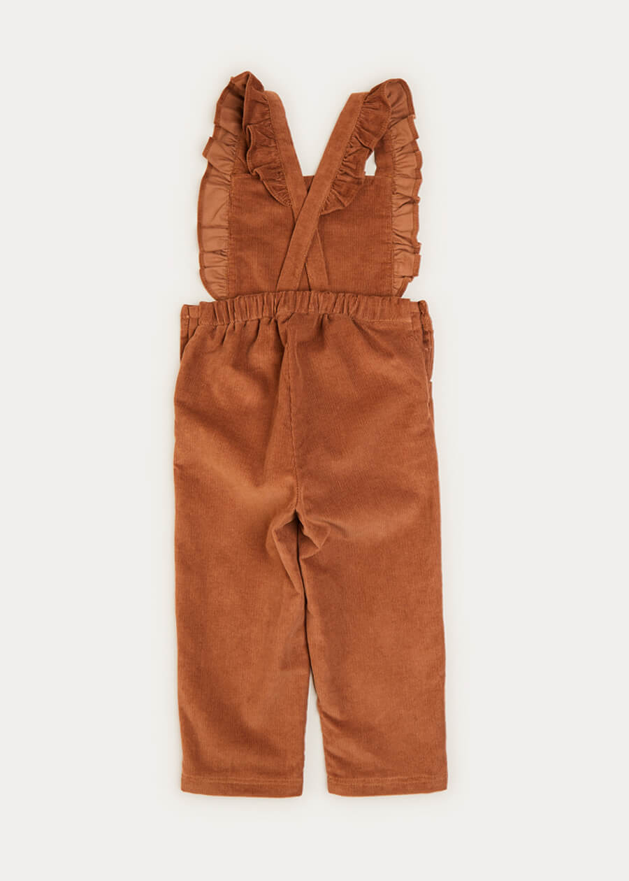Corduroy Ruffle Detail Long Dungarees In Brown (4-10yrs) DUNGAREES  from Pepa London