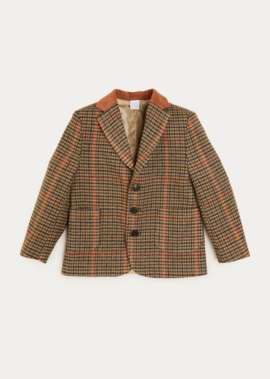 Check Tweed Three Button Blazer Jacket In Brown (4-10yrs) COATS  from Pepa London