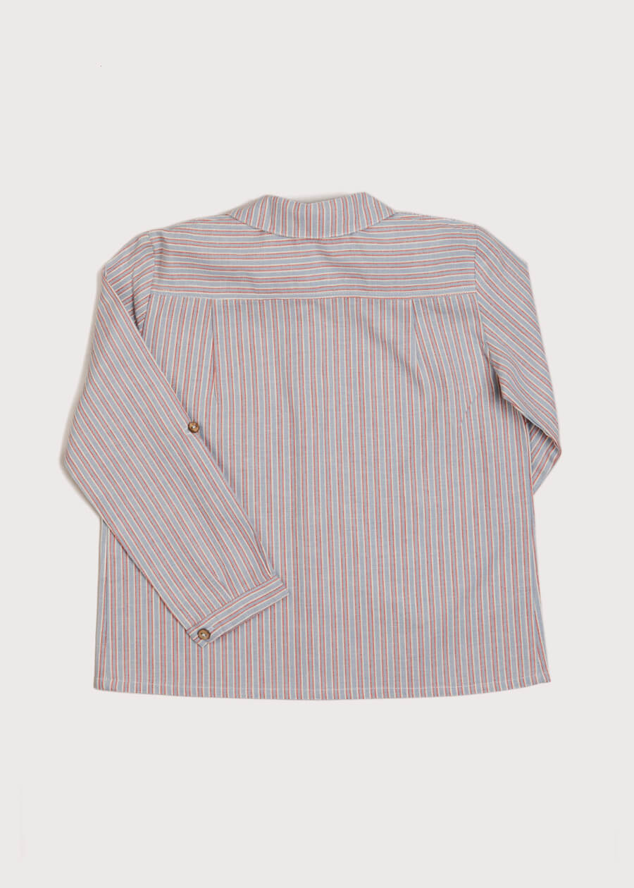 Polo Collar Thin Stripe Long Sleeve Shirt in Red (4-10yrs) Shirts  from Pepa London