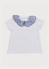 Delicate Floral Scallop Collar Short Sleeve Top in Blue (2-10yrs) Tops & Bodysuits  from Pepa London