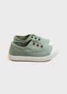 Faux Lace Hole Canvas Plimsolls in Green (24-34EU) Shoes  from Pepa London