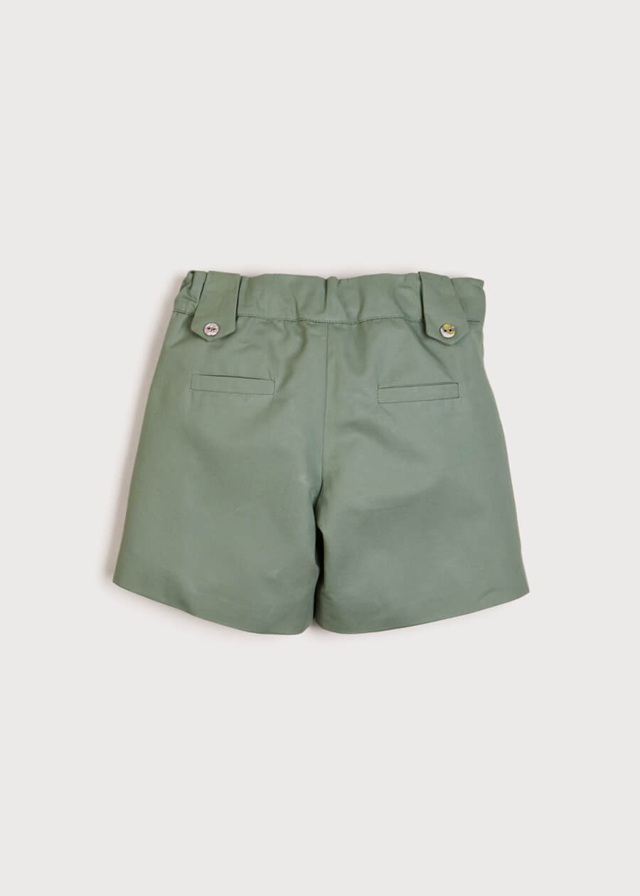 Floral Button Detail Front Pocket Shorts in Green (18mths-10yrs) Shorts  from Pepa London