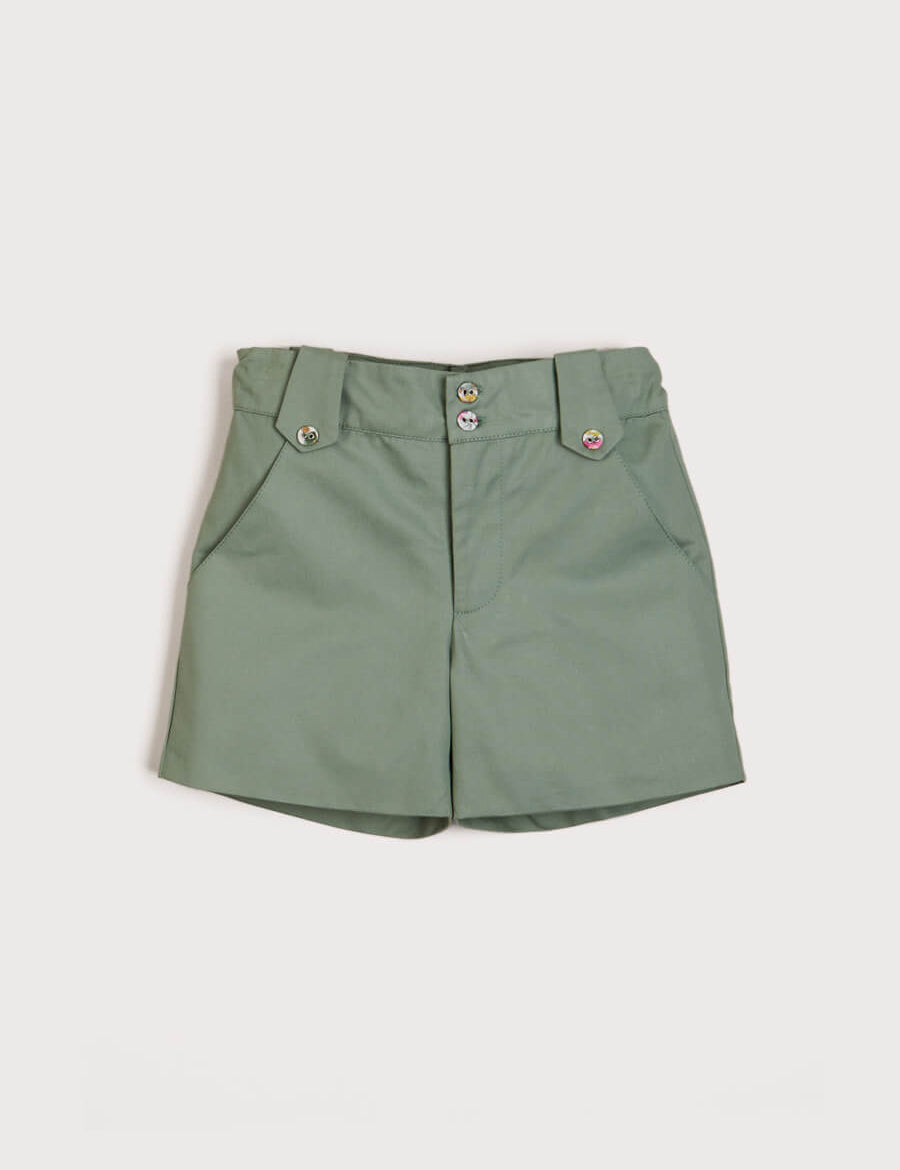 Floral Button Detail Front Pocket Shorts in Green (18mths-10yrs) Shorts  from Pepa London