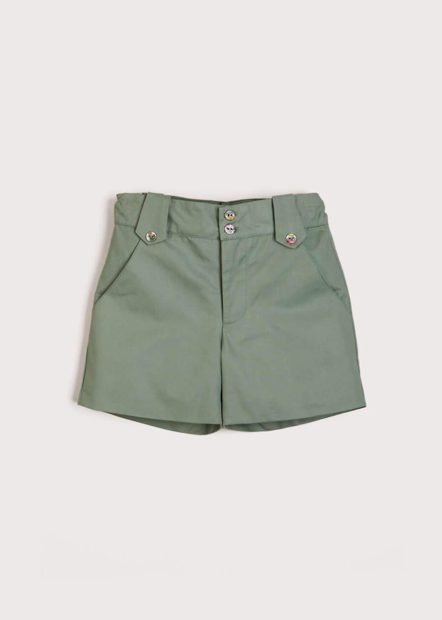 Floral Button Detail Front Pocket Shorts in Green (18mths-10yrs) Shorts  from Pepa London